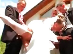 Gang bang of a hot bride with pissing